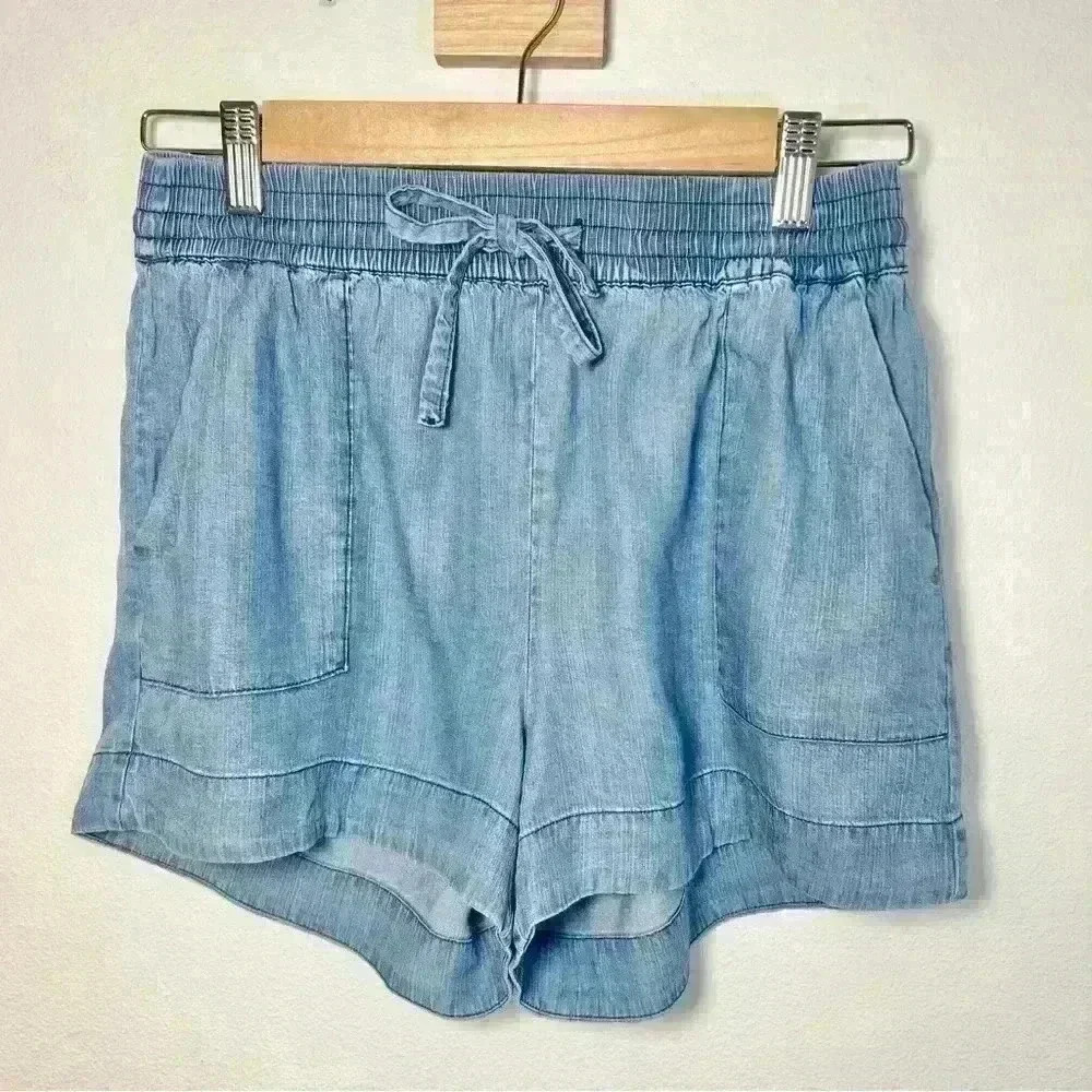 Staccato Elastic Drawstring Washed Denim Blue Short With Pockets Size Small